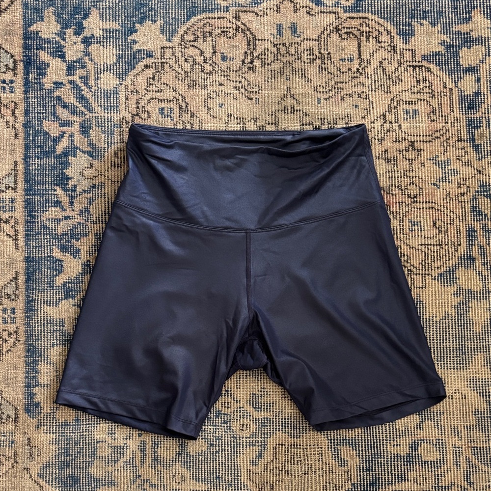 Lorna Jane Dark Blue Metallic High-Rise Bike Shorts